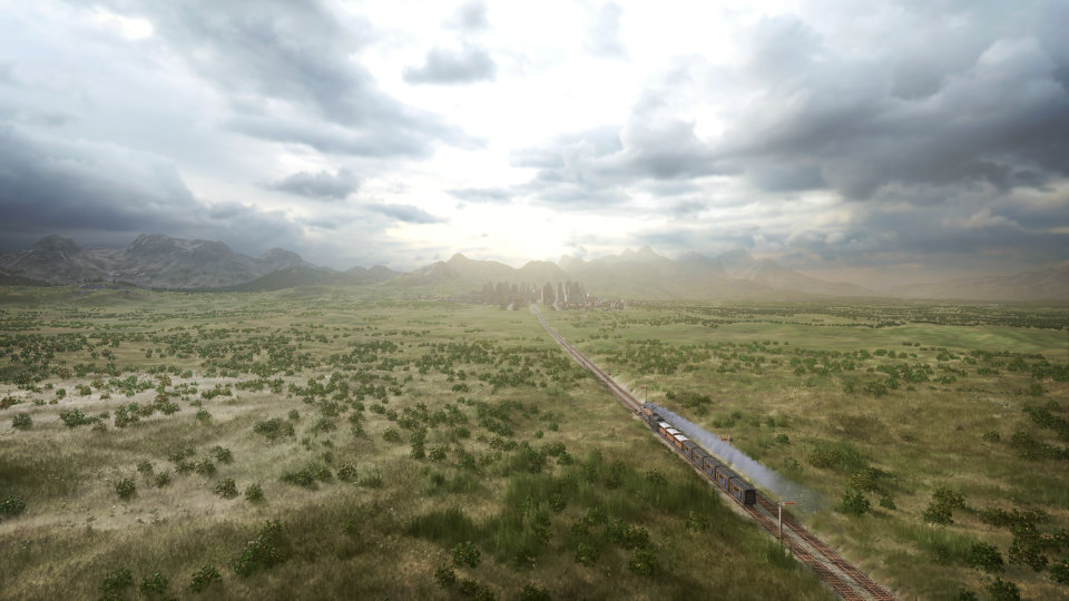 Screenshot, der die weite Landschaft in Railway Empire 2 zeigt