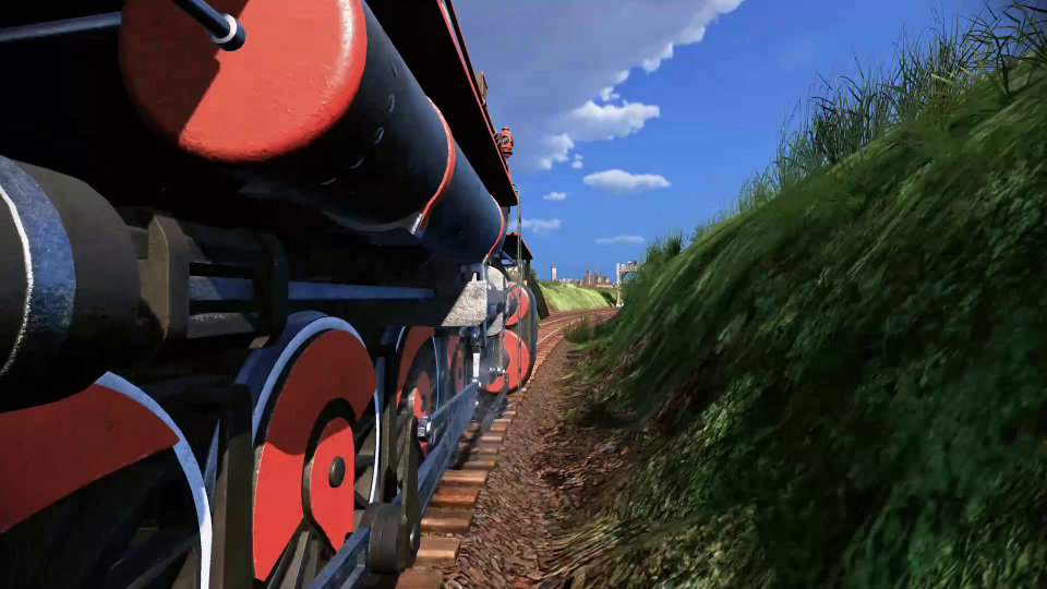 Screenshot showing the ride-along feature of Railway Empire 2